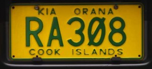 Kia Orana registration plate